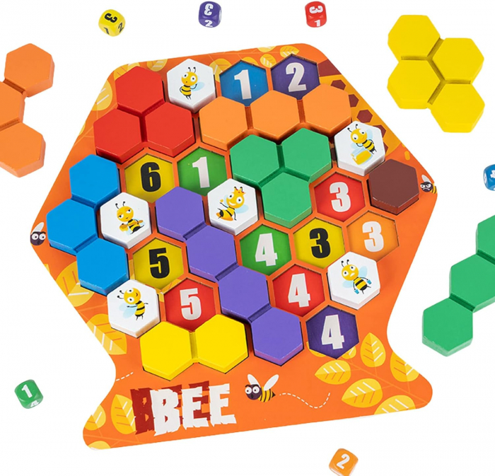Joc educativ Construieste un fagure, Montessori, lemn, 3 ani+, EduJucarii [8]