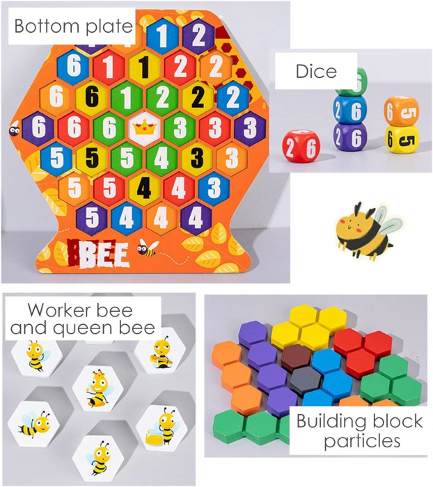 Joc educativ Construieste un fagure, Montessori, lemn, 3 ani+, EduJucarii [2]