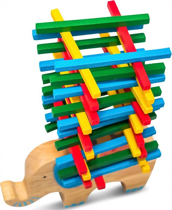 Joc educativ de echilibru, Model elefant, Lemn, Multicolor, 41 piese [7]