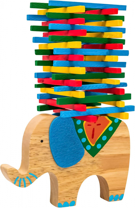 Joc educativ de echilibru, Model elefant, Lemn, Multicolor, 41 piese [2]