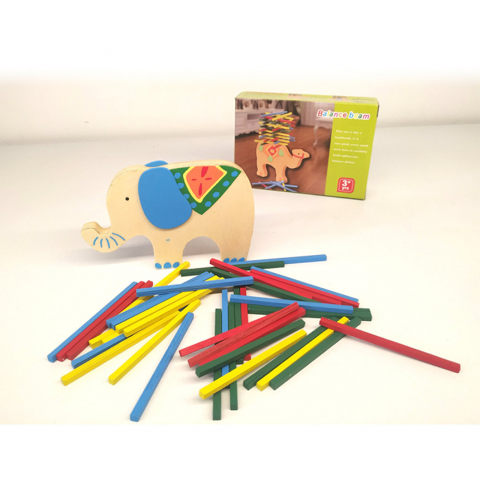 Joc educativ de echilibru, Model elefant, Lemn, Multicolor, 41 piese [5]