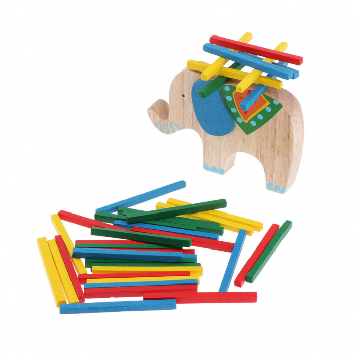 Joc educativ de echilibru, Model elefant, Lemn, Multicolor, 41 piese [1]
