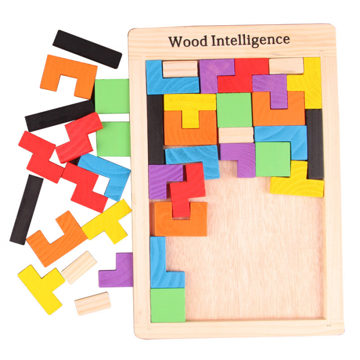 Joc educativ de inteligenta Tetris, puzzle, lemn, multicolor, Montesorri, 3 ani+, Edujucarii [3]