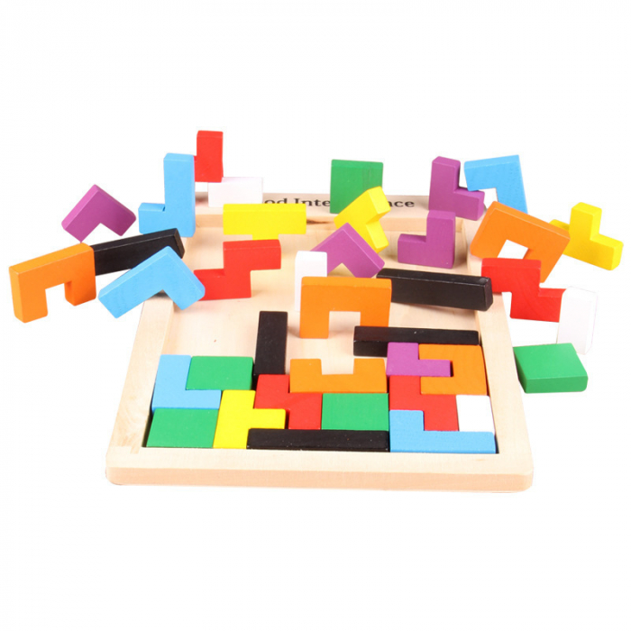 Joc educativ de inteligenta Tetris, puzzle, lemn, multicolor, Montessori, 3 ani+ [2]