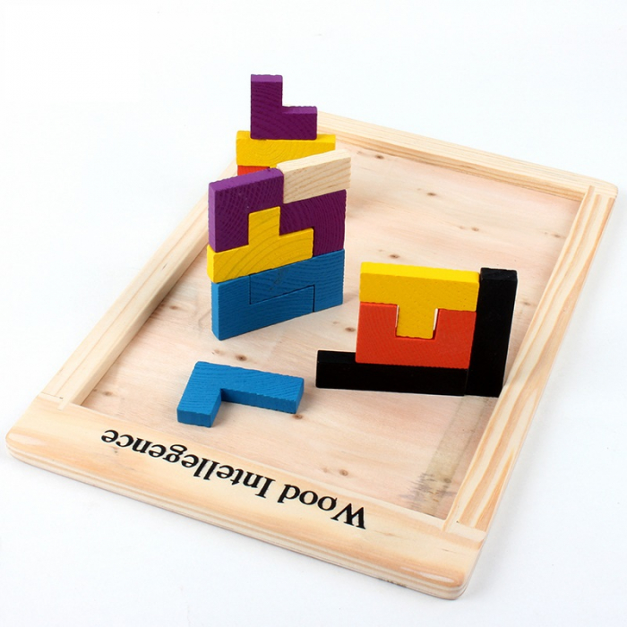 Joc educativ de inteligenta Tetris, puzzle, lemn, multicolor, Montesorri, 3 ani+, Edujucarii [11]