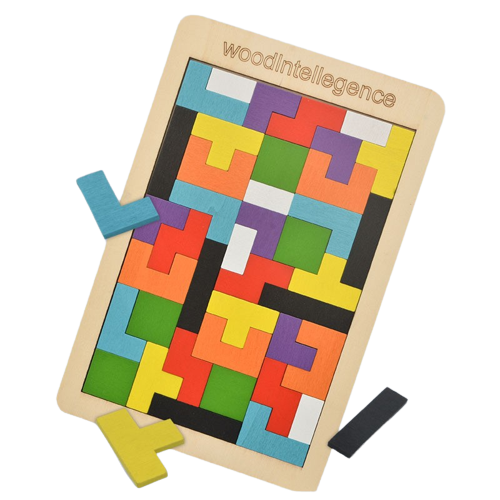 Joc educativ de inteligenta Tetris, puzzle, lemn, multicolor, Montesorri, 3 ani+, Edujucarii [1]