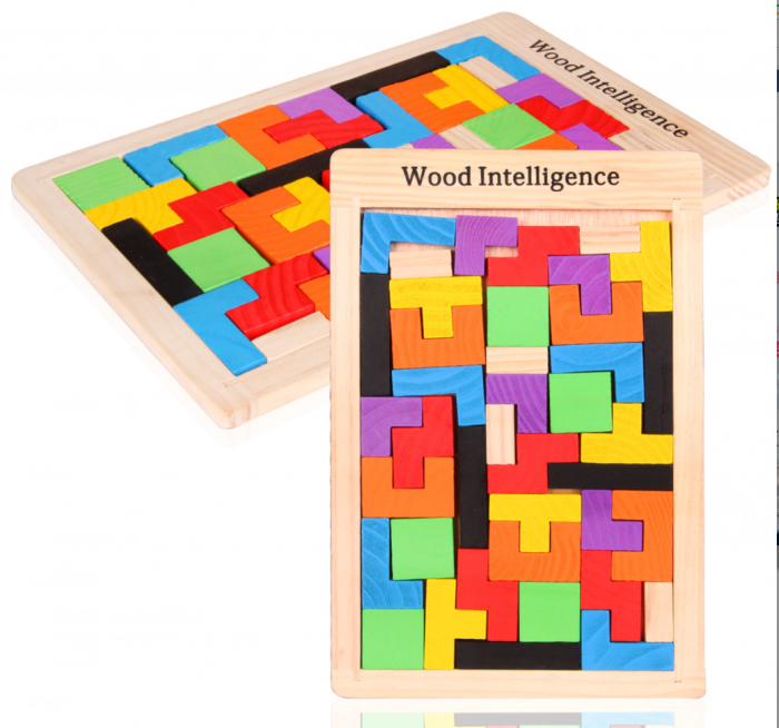 Joc educativ de inteligenta Tetris, puzzle, lemn, multicolor, Montesorri, 3 ani+, Edujucarii [6]