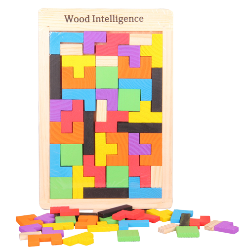 Joc educativ de inteligenta Tetris, puzzle, lemn, multicolor, Montesorri, 3 ani+, Edujucarii [2]