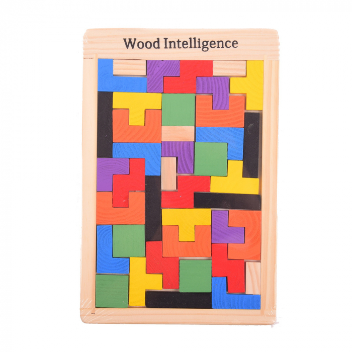 Joc educativ de inteligenta Tetris, puzzle, lemn, multicolor, Montesorri, 3 ani+, Edujucarii [10]