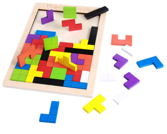 Joc educativ de inteligenta Tetris, puzzle, lemn, multicolor, Montesorri, 3 ani+, Edujucarii [8]