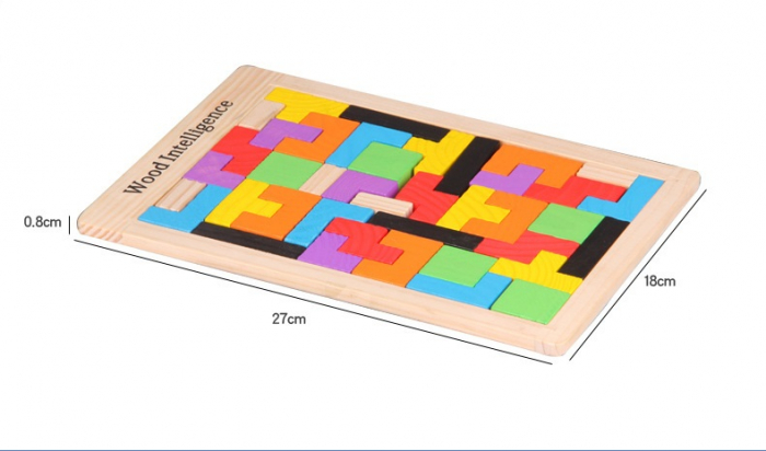 Joc educativ de inteligenta Tetris, puzzle, lemn, multicolor, Montesorri, 3 ani+, Edujucarii [4]
