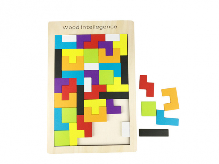 Joc educativ de inteligenta Tetris, puzzle, lemn, multicolor, Montesorri, 3 ani+, Edujucarii [13]