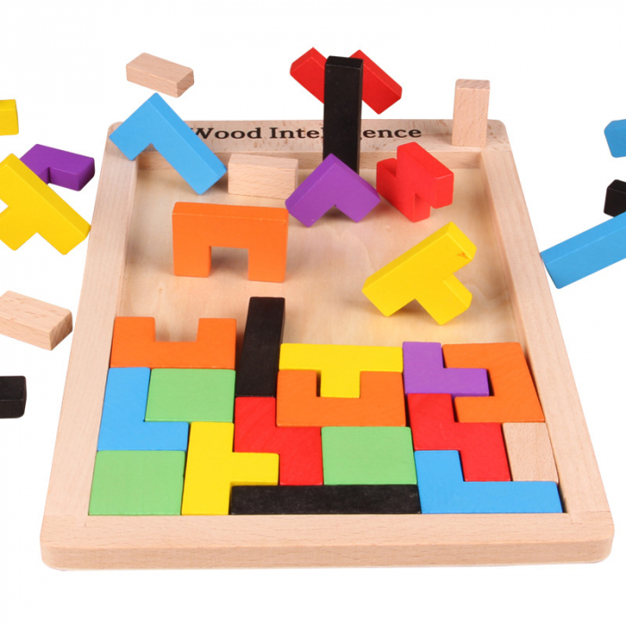 Joc educativ de inteligenta Tetris, puzzle, lemn, multicolor, Montesorri, 3 ani+, Edujucarii [7]