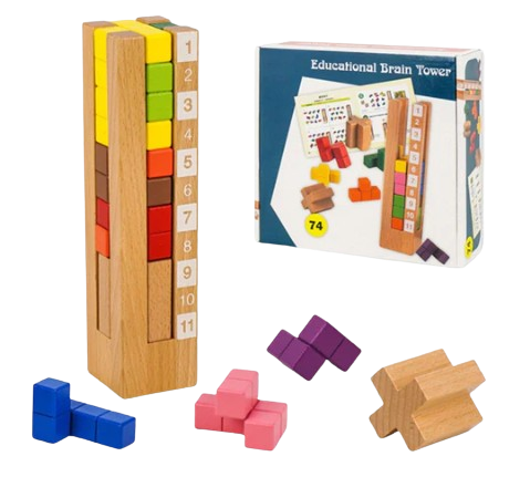 Joc educativ de potrivire forme, Turn tetris, lemn, Montessori, 3 ani+, EduJucarii [2]
