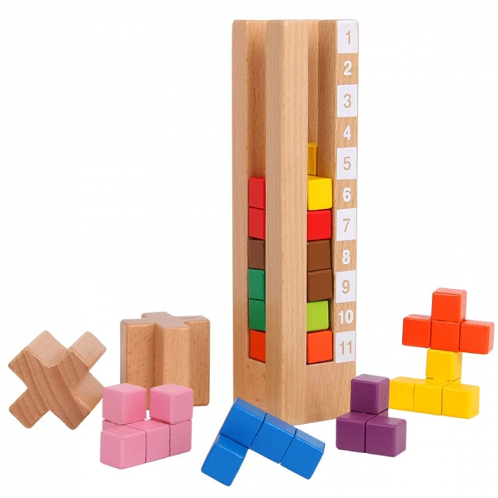 Joc educativ de potrivire forme, Turn tetris, lemn, Montessori, 3 ani+, EduJucarii [6]