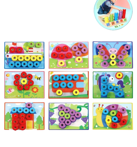 Joc educativ din lemn 2 in 1, Numaratoare, Calcule, operatiuni matematice si mozaic cu inele, Interesting puzzle and counting box,  Montessori, 3 ani+ [5]