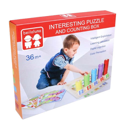 Joc educativ din lemn 2 in 1, Numaratoare, Calcule, operatiuni matematice si mozaic cu inele, Interesting puzzle and counting box,  Montessori, 3 ani+ [8]