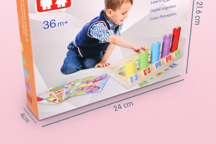 Joc educativ din lemn 2 in 1, Numaratoare, Calcule, operatiuni matematice si mozaic cu inele, Interesting puzzle and counting box,  Montessori, 3 ani+ [9]