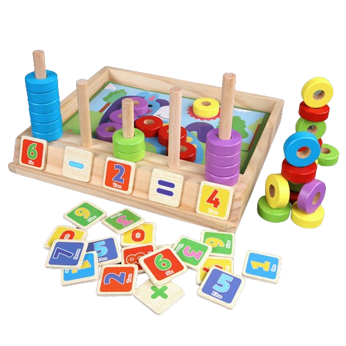 Joc educativ din lemn 2 in 1, Numaratoare, Calcule, operatiuni matematice si mozaic cu inele, Interesting puzzle and counting box,  Montessori, 3 ani+ [3]