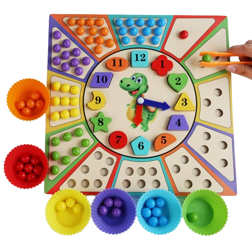 Joc Educativ din Lemn, Ceas Dinozaur, Sortare Culori și Motricitate Fină, Montessori 3 ani+, EduJucarii [2]
