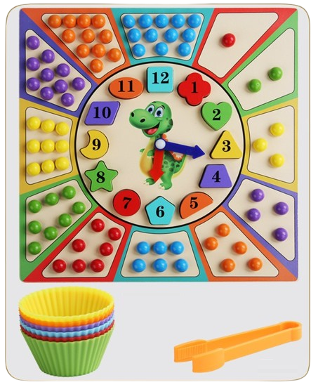 Joc Educativ din Lemn, Ceas Dinozaur, Sortare Culori și Motricitate Fină, Montessori 3 ani+, EduJucarii [4]