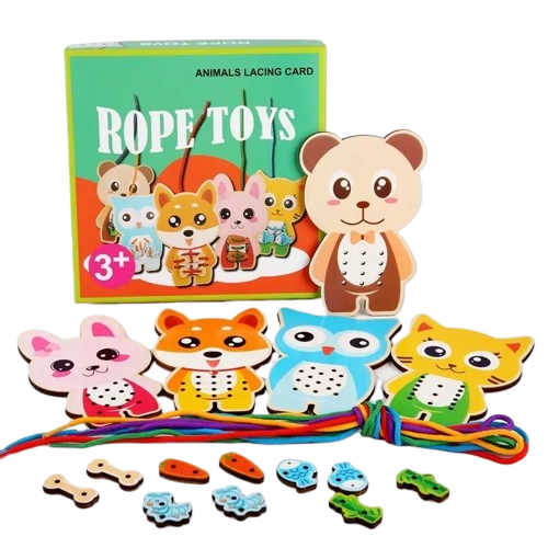 Joc educativ din lemn de snuruit animalute, Montessori, Rope Toys, 3 ani+ [1]