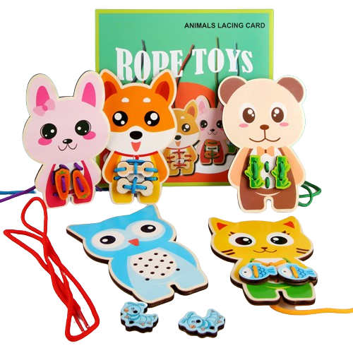 Joc educativ din lemn de snuruit animalute, Montessori, Rope Toys, 3 ani+ [2]
