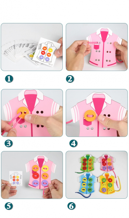 Joc educativ din lemn de snuruit nasturii pe camasa, Montessori, 3 ani+ [2]