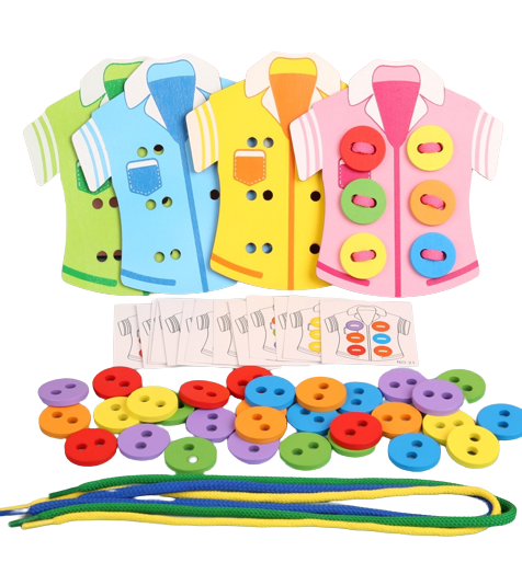 Joc educativ din lemn de snuruit nasturii pe camasa, Montessori, 3 ani+ [3]