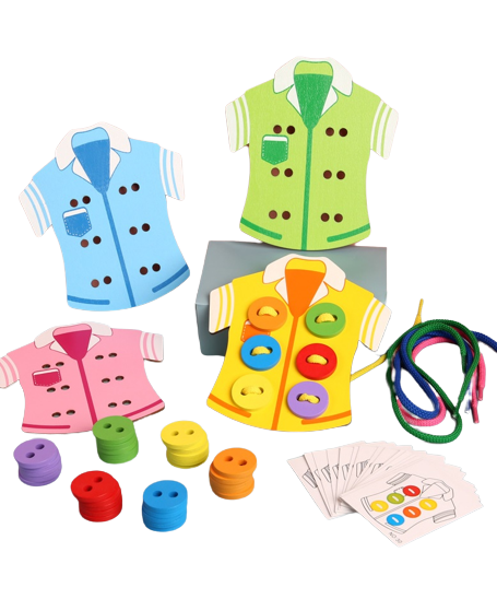 Joc educativ din lemn de snuruit nasturii pe camasa, Montessori, 3 ani+ [6]