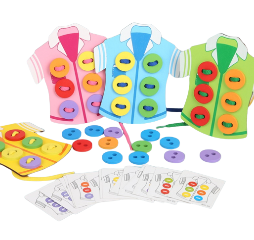 Joc educativ din lemn de snuruit nasturii pe camasa, Montessori, 3 ani+ [7]