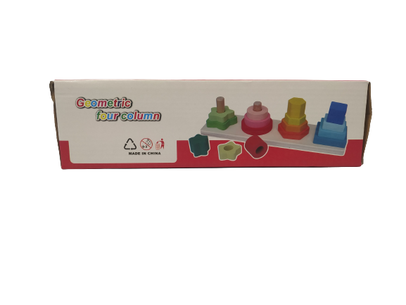 Joc educativ din lemn de sortare, potrivire si stivuire forme geometrice, 4 coloane, 16 forme geometrice, Montessori, 3 ani [6]