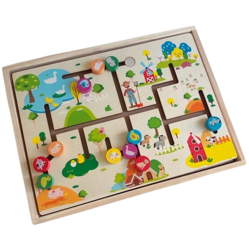 Joc Educativ din Lemn, Labirint cu Animale de la Ferma, Logical Thinking and puzzle Drawing Board, 3 ani+, EduJucarii [3]