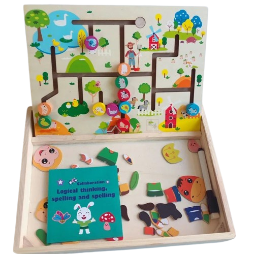 Joc Educativ din Lemn, Labirint cu Animale de la Ferma, Logical Thinking and puzzle Drawing Board, 3 ani+, EduJucarii [4]