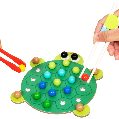 Joc educativ Montessori din lemn, Pincer Bead Game, Broasca, pentru memorie, potrivire si sortare, 3 ani +, EduJucarii [6]