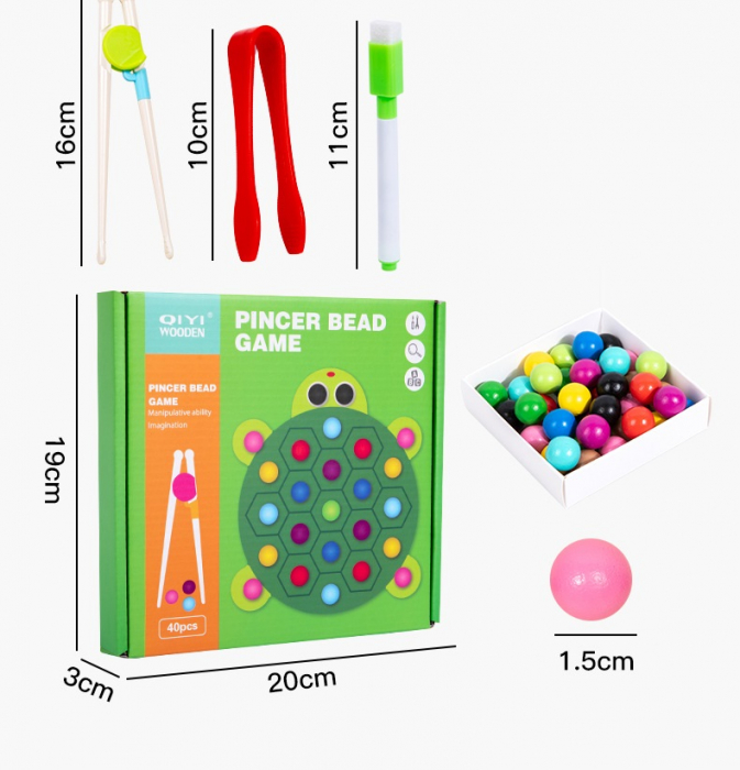 Joc educativ Montessori din lemn, Pincer Bead Game, Broasca, pentru memorie, potrivire si sortare, 3 ani +, EduJucarii [3]