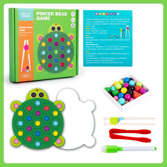 Joc educativ Montessori din lemn, Pincer Bead Game, Broasca, pentru memorie, potrivire si sortare, 3 ani +, EduJucarii [5]