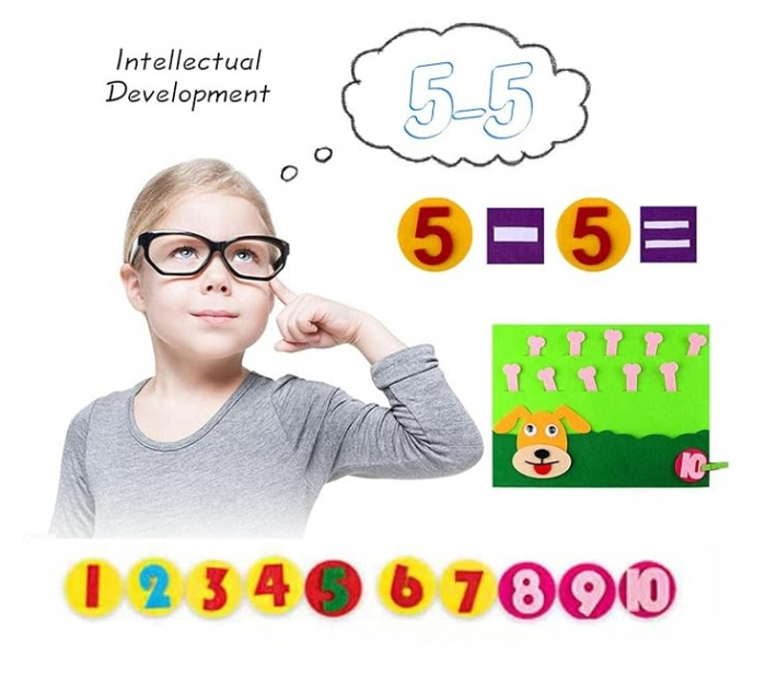 Joc educativ montessori,  numere, prescolari fetru, Catel, 26 x 20 cm, 3 ani+, Edujucarii [5]
