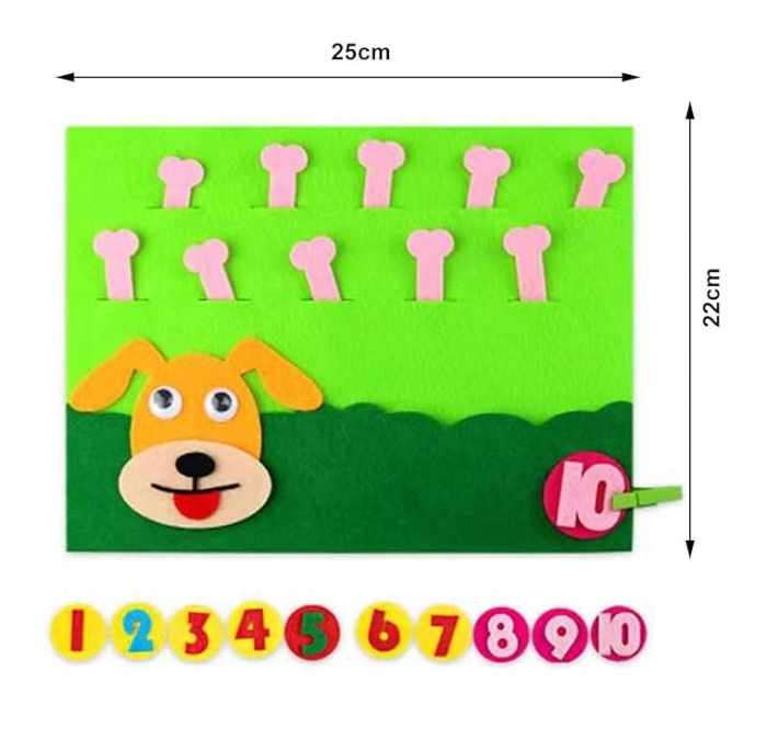 Joc educativ montessori,  numere, prescolari fetru, Catel, 26 x 20 cm, 3 ani+, Edujucarii [2]