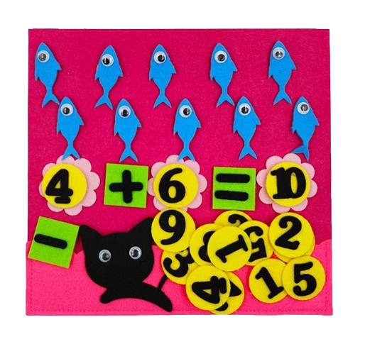 Joc educativ montessori,  numere, prescolari fetru, Pisica, 26 x 24 cm, 3 ani+, Edujucarii [1]