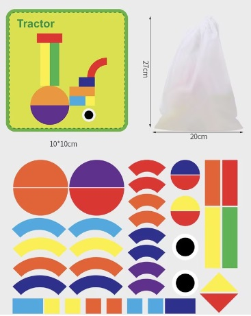Joc educativ Montessori, Tangram cu 40 piese geometrice multicolore din lemn, + 3 ani [6]