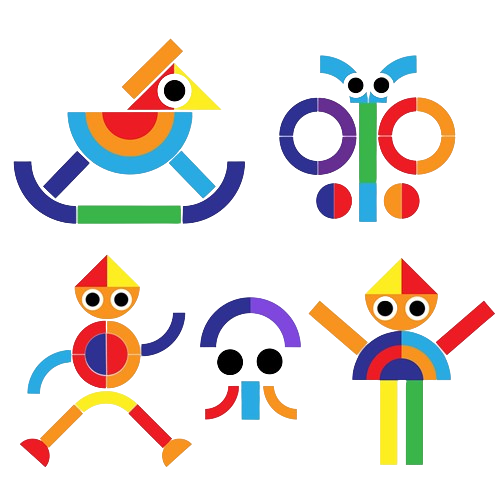 Joc educativ Montessori, Tangram cu 40 piese geometrice multicolore din lemn, + 3 ani [4]