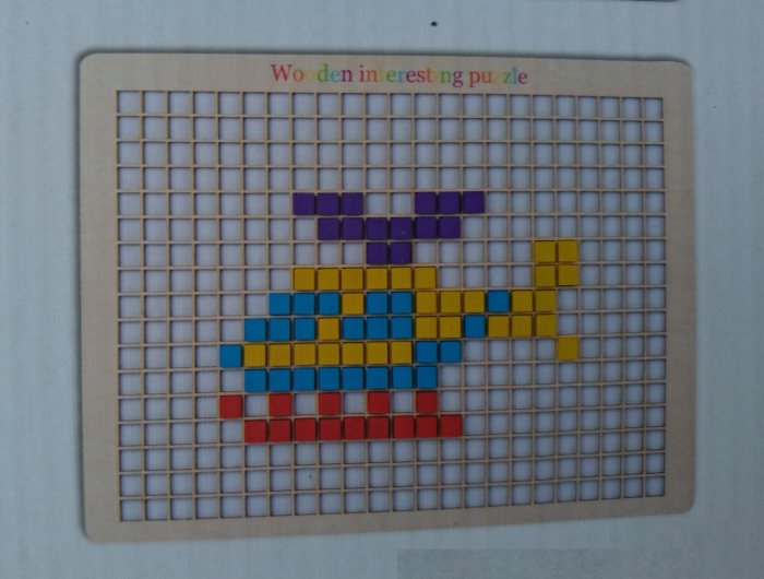 Joc educativ Mozaic pixel din lemn, Formarea imaginilor din pătrate colorate, 370 buc [5]