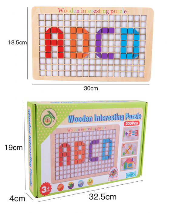Joc educativ Mozaic pixel din lemn, Formarea imaginilor din pătrate colorate, 200 piese [5]