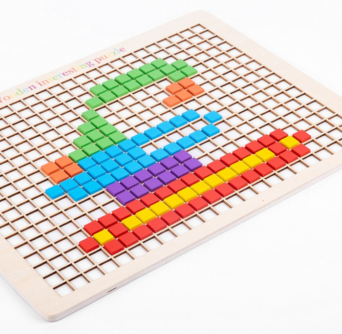 Joc educativ Mozaic pixel din lemn, Formarea imaginilor din pătrate colorate, 200 piese [7]