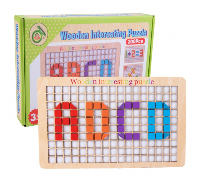 Joc educativ Mozaic pixel din lemn, Formarea imaginilor din pătrate colorate, 200 piese [1]
