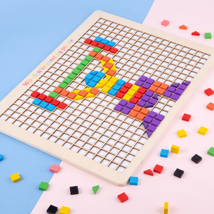 Joc educativ Mozaic pixel din lemn, Formarea imaginilor din pătrate colorate, 200 piese [2]