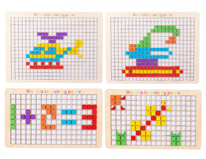 Joc educativ Mozaic pixel din lemn, Formarea imaginilor din pătrate colorate, 200 piese [4]