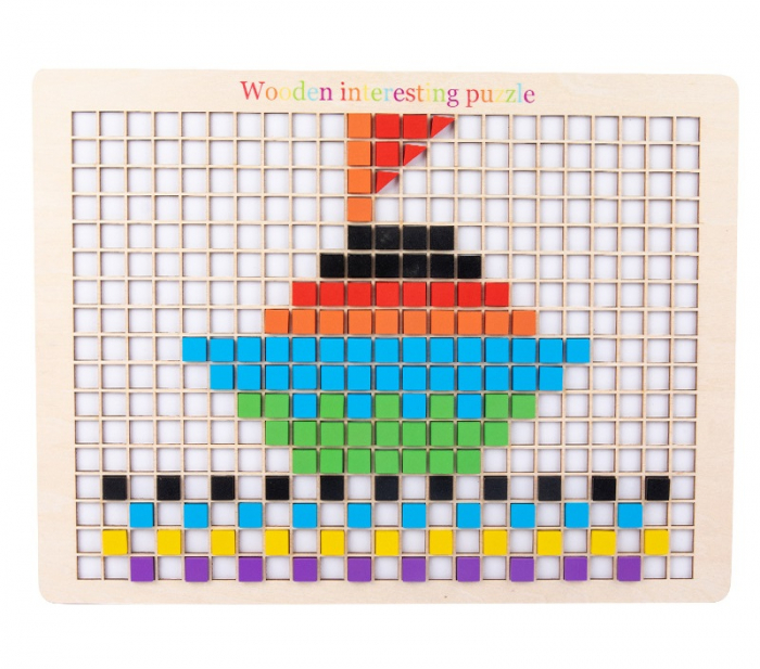 Joc educativ Mozaic pixel din lemn, Formarea imaginilor din pătrate colorate, 200 piese [6]