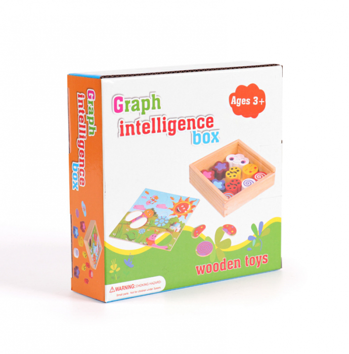 Joc educativ, Puzzle din lemn cu 18 piese inserabile, Graph Intelligence box, 3 ani+, Edujucarii [12]